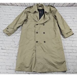 Adolfo Tan Beige Trench Coat Tan Lined VINTAGE MENS SIZE 42R